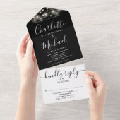 Invitation Tout En Un Mariage De Script Chic Noir Et Blanc (Déchirure)
