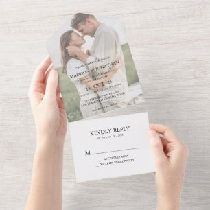 Invitation Tout En Un Mariage de script classique simple Photo Heart