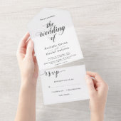 Invitation Tout En Un Mariage de script de calligraphie noir et blanc (Déchirure)