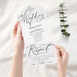 Invitation Tout En Un Mariage de script de calligraphie noir et blanc