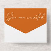 Invitation Tout En Un Mariage de script de calligraphie orange brûlée mo (Verso)