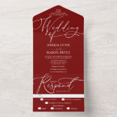 Invitation Tout En Un Mariage de script de calligraphie rouge et blanc (À l'intérieur)