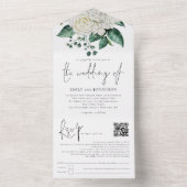 Invitation Tout En Un Mariage de script de code QR du feuillage de fleur (À l'intérieur)