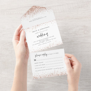 Invitation Tout En Un Mariage de script de Parties scintillant d'or rose
