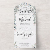 Invitation Tout En Un Mariage de script de signature florale Monogramme (À l'intérieur)