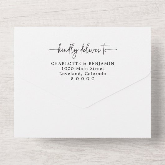 Invitation Tout En Un Mariage de script élégant (Verso)