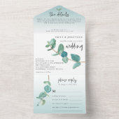 Invitation Tout En Un Mariage de script élégant Blue Eucalyptus Branch (À l'intérieur)