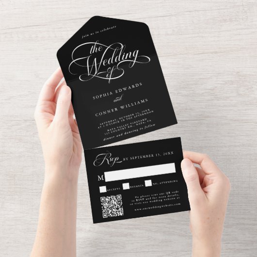 Invitation Tout En Un Mariage de script élégant et élégant (Déchirure)