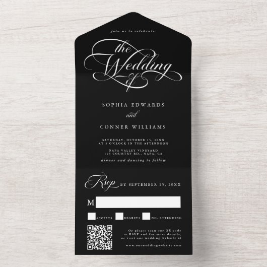 Invitation Tout En Un Mariage de script élégant et élégant (À l'intérieur)
