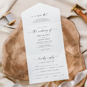 Invitation Tout En Un Mariage De Script Élégant Moderne Tout En Un