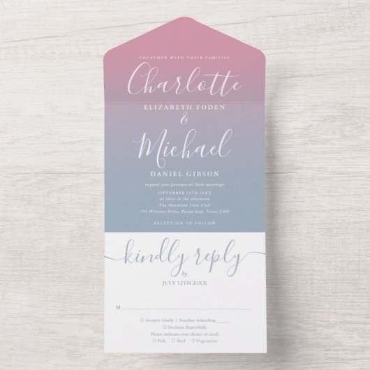Invitation Tout En Un Mariage De Script Élégant Rose Et Dusty (À l'intérieur)