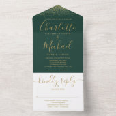 Invitation Tout En Un Mariage De Script Emerald Green Et Gold Parties sc (À l'intérieur)