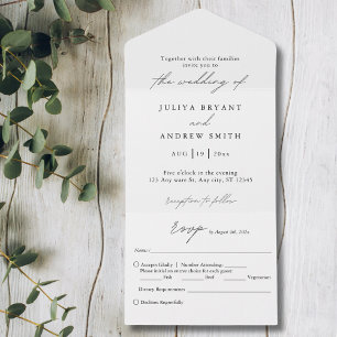 Invitation Tout En Un Mariage de script en noir et blanc