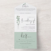 Invitation Tout En Un Mariage de script Eucalyptus moderne (À l'intérieur)