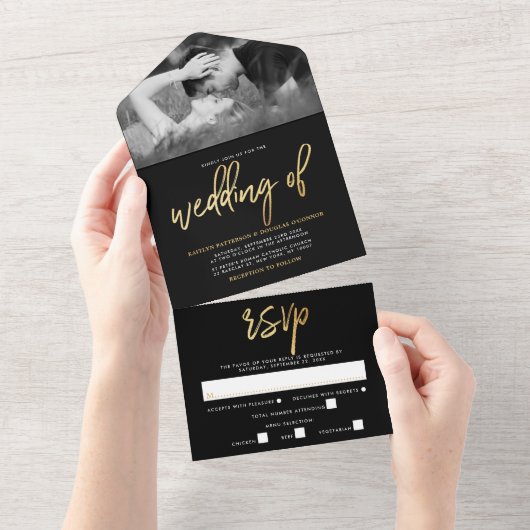 Invitation Tout En Un Mariage de script Gold Foil (Déchirure)