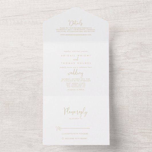 Invitation Tout En Un Mariage de script Gold Love (À l'intérieur)