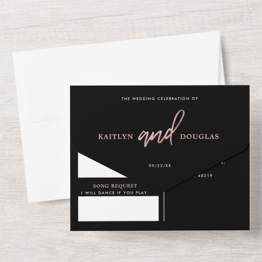 Invitation Tout En Un Mariage de script Gold Rose moderne (Verso)