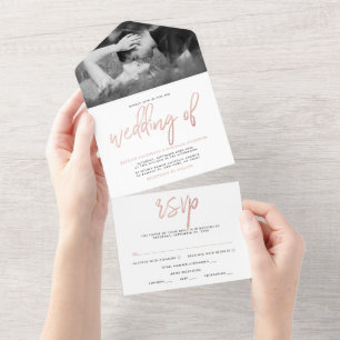 Invitation Tout En Un Mariage de script Gold Rose moderne