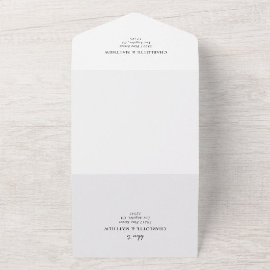 Invitation Tout En Un Mariage de script noir et blanc (Dehors)