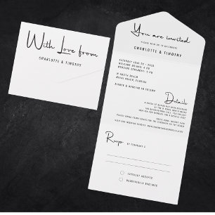 Invitation Tout En Un Mariage de script noir minimaliste moderne