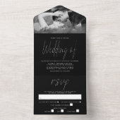Invitation Tout En Un Mariage de script Silver moderne (À l'intérieur)