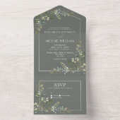 Invitation Tout En Un Mariage de script vert Eucalyptus Botanical Sage (À l'intérieur)