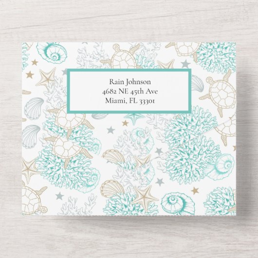 Invitation Tout En Un Mariage de Sea the Love Beach (Verso)