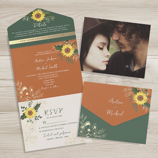 Invitation Tout En Un Mariage de Sunflower de Terracotta