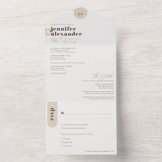 Invitation Tout En Un Mariage De Taupe Simple Tout En Un Inv (À l'intérieur)
