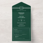 Invitation Tout En Un mariage de texte RSVP 3in1 Emerald Green RSVP (À l'intérieur)