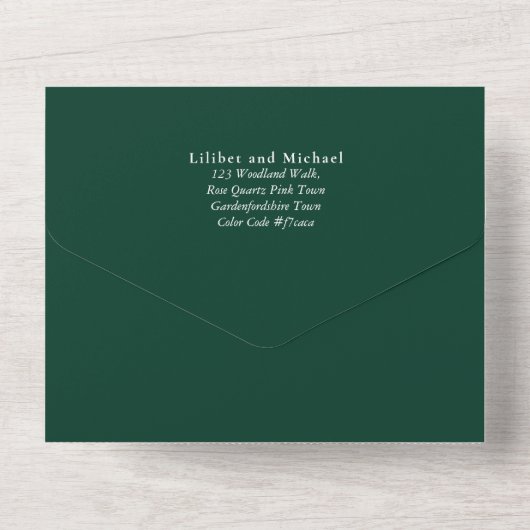 Invitation Tout En Un mariage de texte RSVP 3in1 Emerald Green RSVP (Verso)