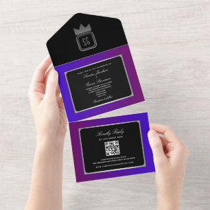 Invitation Tout En Un Mariage de ton chic noir pourpre
