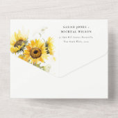 Invitation Tout En Un Mariage de tournesol à l'aquarelle boho minimale (Verso)