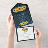 Invitation Tout En Un Mariage de tournesol bleu rustique (Déchirure)