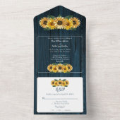 Invitation Tout En Un Mariage de tournesol bleu rustique (À l'intérieur)