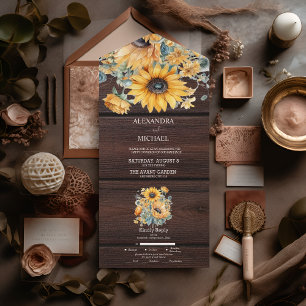 Invitation Tout En Un Mariage de tournesol d'aquarelle d'automne