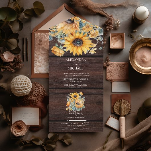 Invitation Tout En Un Mariage de tournesol d'aquarelle d'automne