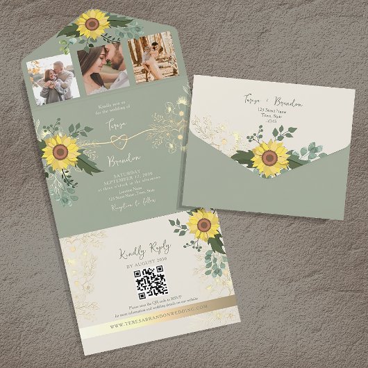 Invitation tout-en-un Mariage de tournesol Eucalyp