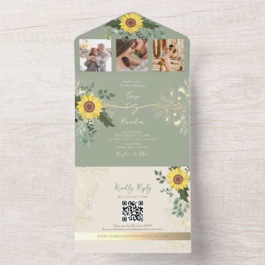 Invitation tout-en-un Mariage de tournesol Eucalyp (À l'intérieur)