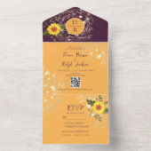 Invitation Tout En Un Mariage de tournesol jaune et violet (À l'intérieur)