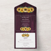 Invitation Tout En Un Mariage de tournesol magenta rustique (À l'intérieur)