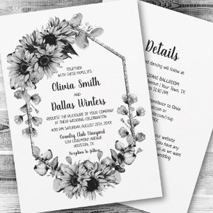 Invitation Tout en un Mariage de tournesol noir et blanc