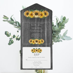Invitation Tout En Un Mariage de tournesol Patiné rustique