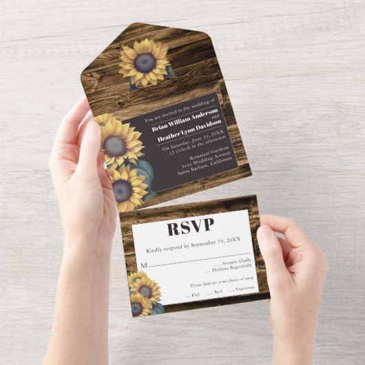 Invitation Tout En Un Mariage de tournesol rustique (Déchirure)