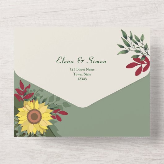Invitation Tout En Un Mariage de tournesol rustique Boho (Verso)