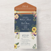 Invitation Tout En Un Mariage de tournesol rustique Navy et Terracotta (À l'intérieur)