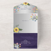 Invitation Tout En Un Mariage de tournesol rustique violet (Dehors)
