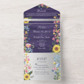 Invitation Tout En Un Mariage de tournesol rustique violet (À l'intérieur)