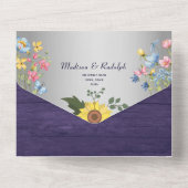 Invitation Tout En Un Mariage de tournesol rustique violet (Verso)