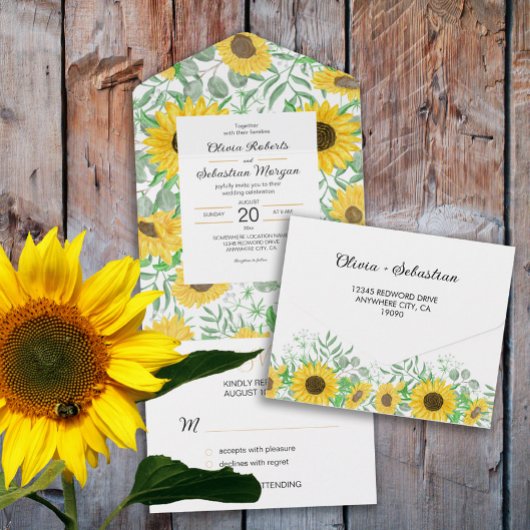 Invitation Tout En Un Mariage de tournesols aquarelle
